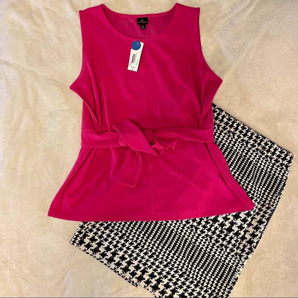 NWT Worthington brilliant Fuschia Top w/ Bow Sash